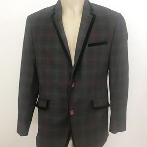 Robert Graham plaid blazer with velvet trim sz 44